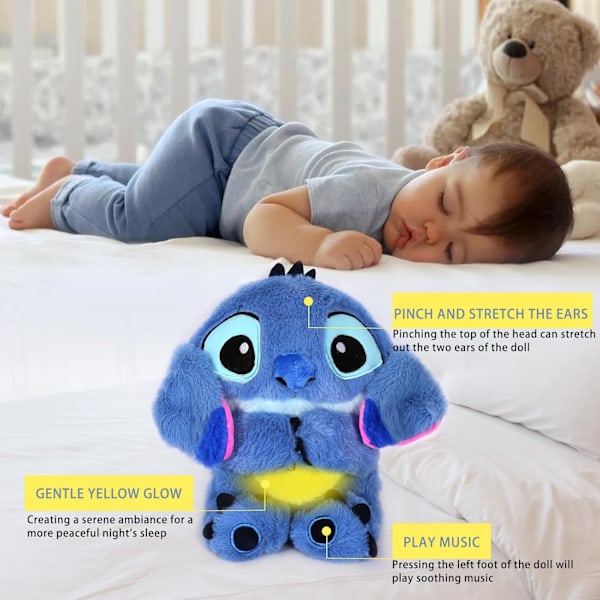 Rauhoittava Stitch-pehmolelu, Stitch ahdistuksen lievitykseen, rytminen hengitysliike nukkuville lapsille ja aikuisille Granny Gray Breathing Bear