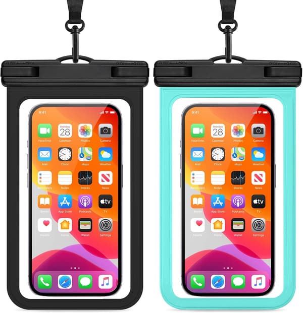 Vandtæt telefonpose tørpose sæt til alle telefoner - Undervands telefonetui med Earkings - Sort & Blå (2 pak)