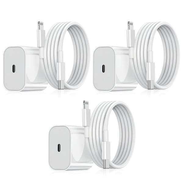 3-pack - Laddare för iPhone - Snabbladdare - Adapter + Kabel 20W Vit one size iPhone 3-Pack iPhone3-Pack 3-Pack 3-Pack iPhone