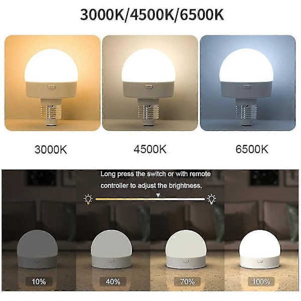 2 st E27 Laddningsbara Glödlampor med 3 Färgtemperaturer, Bordlampa med Fjärrkontroll och Timer