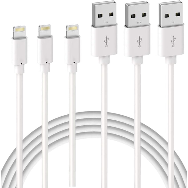 3-pak 2m iPhone-ladekabel, USB til Lightning-kabel, iPhone-kabel Kompatibel med iPhone white