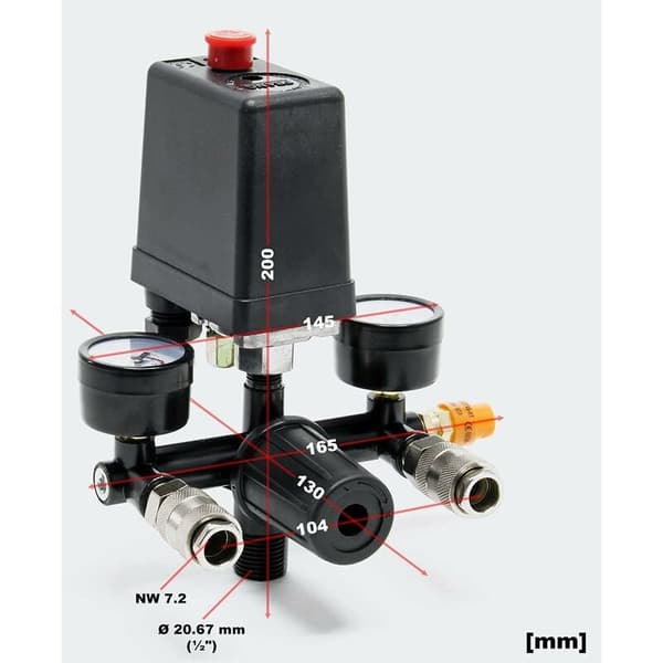 Trykregulator med trykkontakt til kompressor Trykkontakt med 2 displays