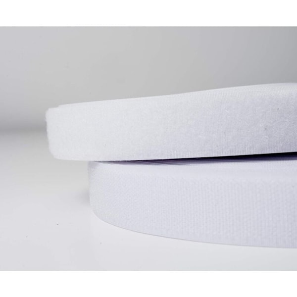 25 meter x 25 mm självhäftande kardborreband, självhäftande kardborre, självhäftande tejp, 25 mm bredd, 25 m kardborre och 25 m ögla, vit KLB