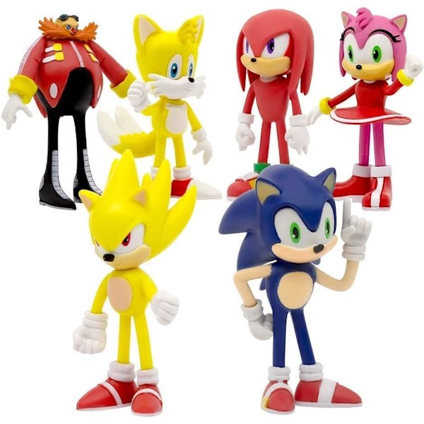 Sonic Actionfigurer, 8 cm høye, Sonic Leker, Sonic Actionfigur Samleobjekter (6-pakning)