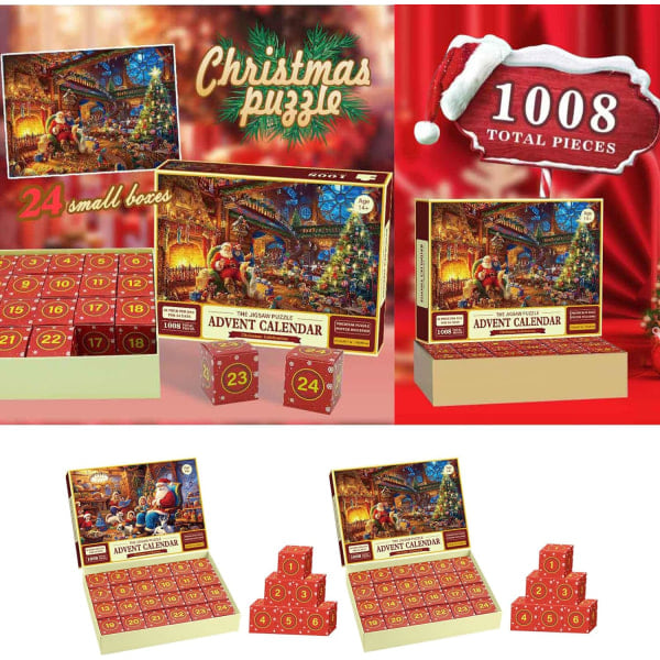 Pussel Adventskalender 2023, 1008 pusselbitar 24 dagar till Jul Nedräkning Adventskalender Julblomma Månskensnatt