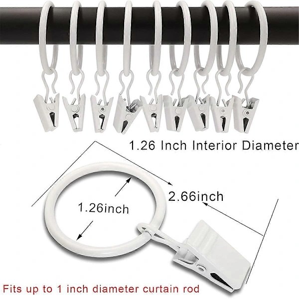 40 Pcs Curtain Rings with Clips, Drape Clips with Rings, Drape Rings 3.2 cm Inner Diameter