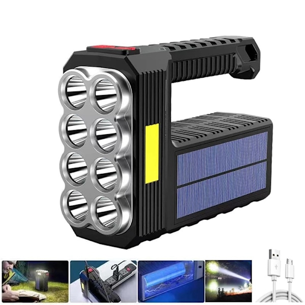 Ny Stark Ficklampa LED Dubbel Ljuskälla med COB Solar Uppladdningsbar Utomhus Nattfiske Portabel Ficklampa