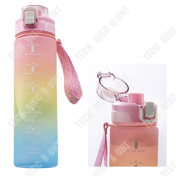 TD Water Bottle 1000mL Leak Proof Reusable Sports Bottle with Time Marker Suitable for Outdoor Exercise Camping