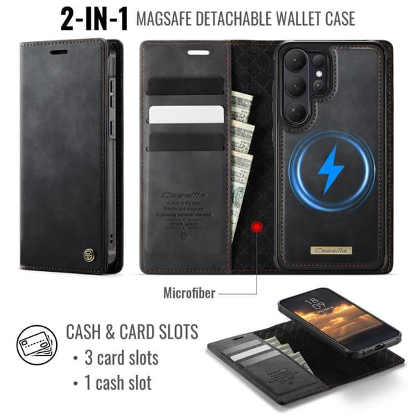 Magnetic RFID Blocking Leather Case for Samsung Galaxy S26 Ultra 5G Svart