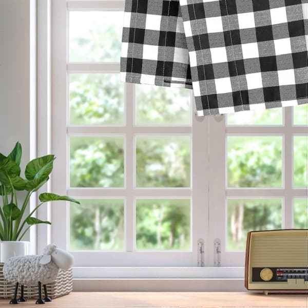 Buffalo Plaid Valance for Kitchen Farmhouse Plaid Valance for Window Treatment Decor (Black)