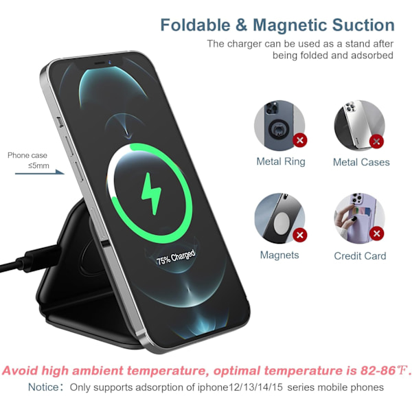 Multi-Apple Ladedokk - 3 i 1 Sammenleggbar Magnetisk Trådløs Ladedokk - Reiseladeplate (Mørk) {EE}