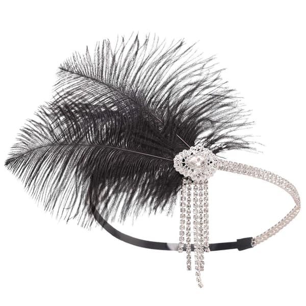 1920s Women's Headband Great Gatsby Inspired Feather Black