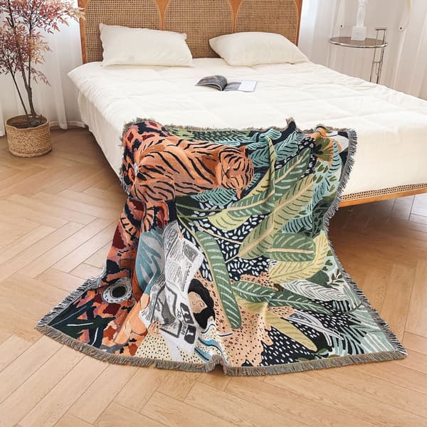 1 stk 160x130cm strikket tiger og kvinde tæppe tæppe dekoreret