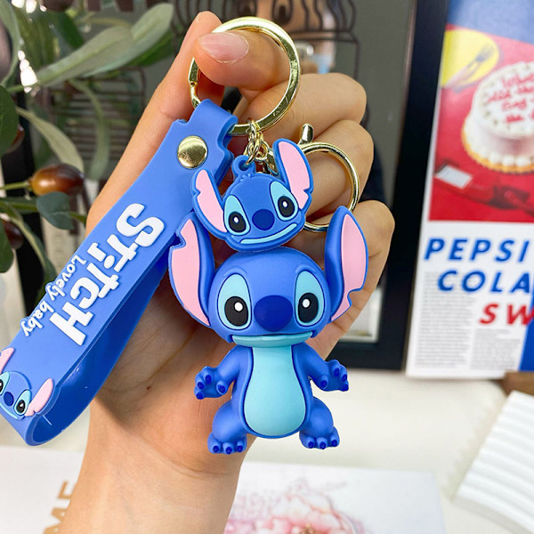 Anime Disney Stitch Nøglering og Dukke Nøglering Mode Par Taske Blå Gul - Høj Kvalitet Blue