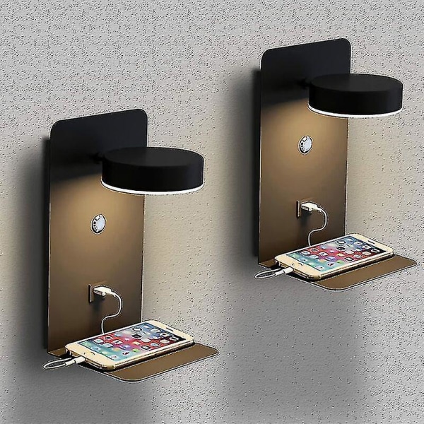 2-pack led inomhusvägglampa med USB port: 12w tricolor dimbar modern vägglampa med strömbrytare, väggläslampa, 330 vridbar sänglampa Lightin