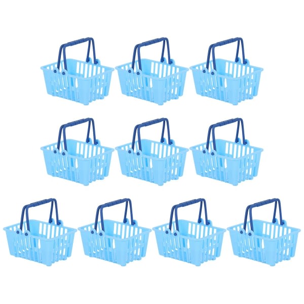 10pcs Mini Supermarket Basket Mini Miscellaneous Storage Basket Mini House Ornaments (6.5X4.5X3.5CM, Blue)