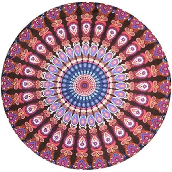 Strandhandduk 150 X 150cm Rund Strandhandduk Överdimensionerad Tjock Filt, Mikrofibertyg Med Bomullsfransar, Fancy Tryck Mandala Rosa Chiffonsjal Stor