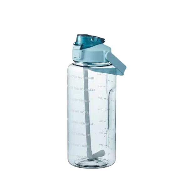 2L water bottle with straw Large portable travel bottle Blue