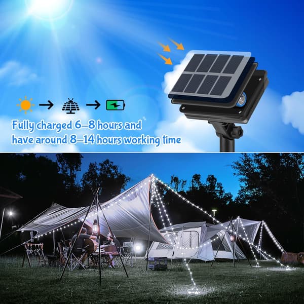 Solar String Lights Outdoor Garden, 5M50LED Solar Powered String Lights Waterproof, 8 Modes Copper Wire Solar Decorative Lighting Cold White