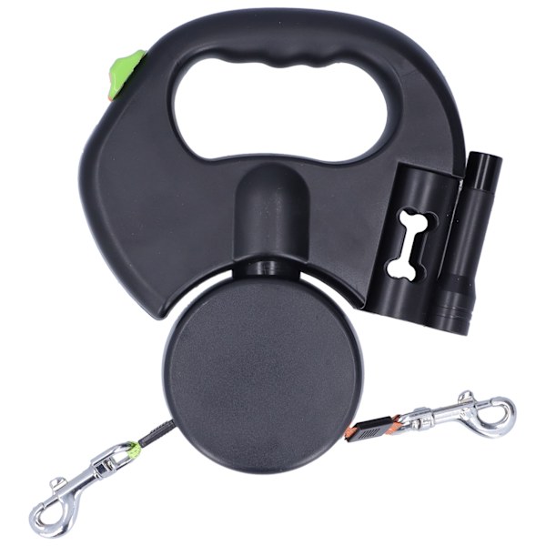 Pet Leash 1 Pull 2 Retractable Double Dog Automatic Retractable Leash with Flashlight and Bag Dispenser 3M Black (Supplied without batteries)