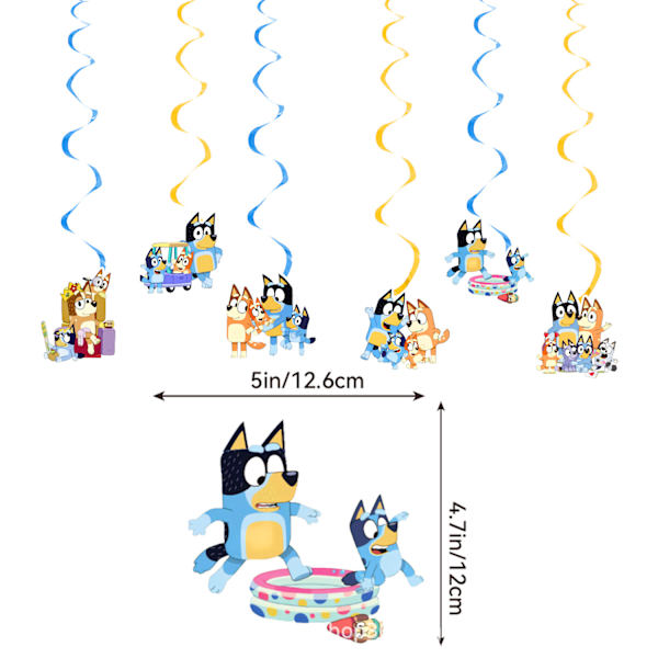 Bluey-synttärikoristeet: lippuja, kakkukoristeita, ilmapalloja ja synttärijuhlatarvikkeita