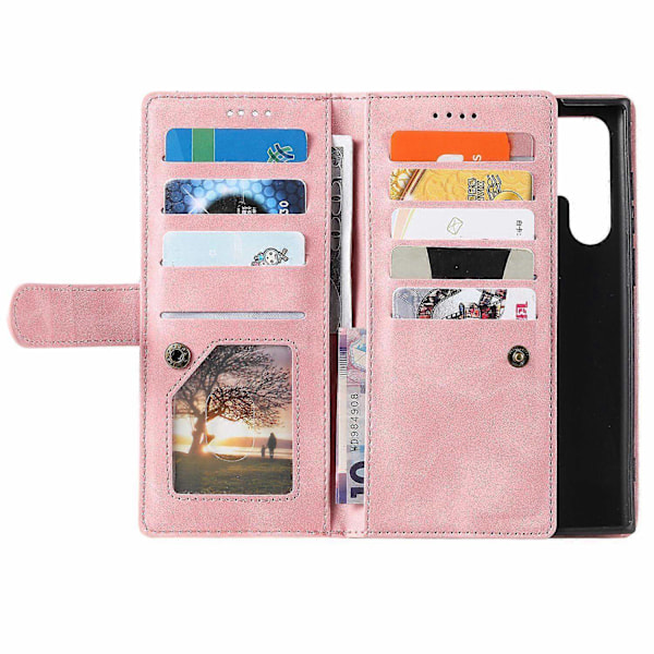 Til Samsung Galaxy S25 Ultra Mobil Cover PU Læder Telefon Cover med Lynlås Pung 9 Kort Slots - Perf Style D