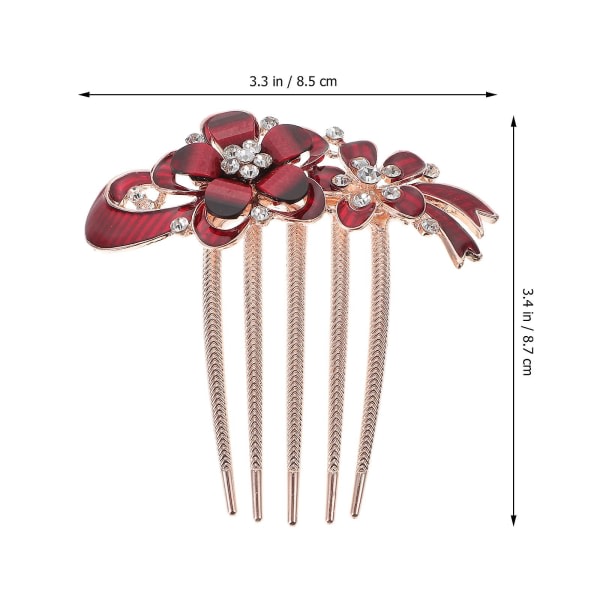 Bryllupshårkamme Brude Bryllupshovedbeklædning Blomster Bryllupshårtilbehør (8.7X8.5X1.5CM, Rød)