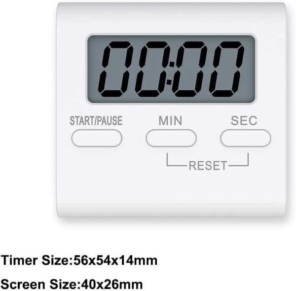 Stor digital kjøkkentimer med høy alarm, 6x6cm hvit