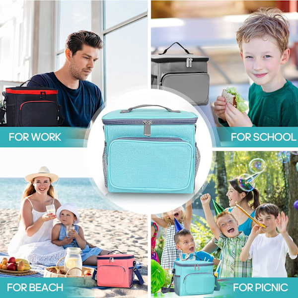 Lunchväska Arbetsväska Termisk Lunchväska Stor Dubbel Fack Matväska för Män Barn Vuxna Kvinnor Picknick Camping Skola Lunch Kylväska Tygväskor{ee} Teal