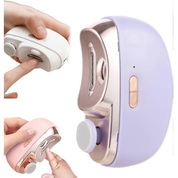 2 i 1 Automatisk Elektrisk Nagelklippare Trimmer Nagelsax med Lampa för Barn och Vuxna Purple