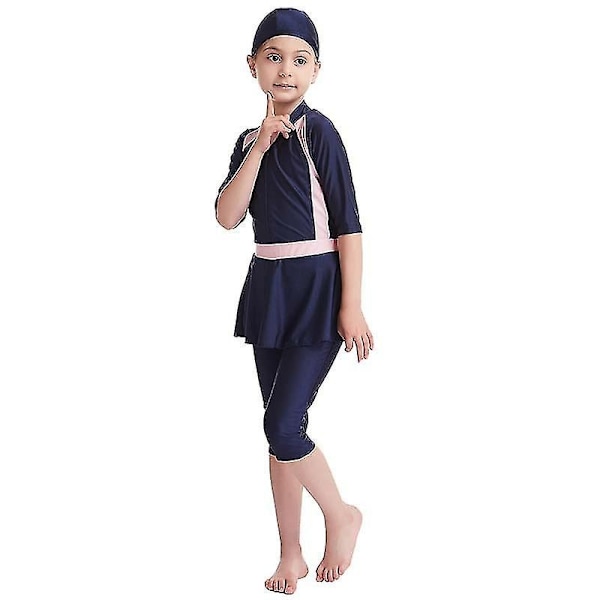 Perfekt jentebarn muslimsk badedrakt islamsk badedrakt mild hud burkini badedrakt strandklær - Perfet marineblå Navy Blue 7-8 Years