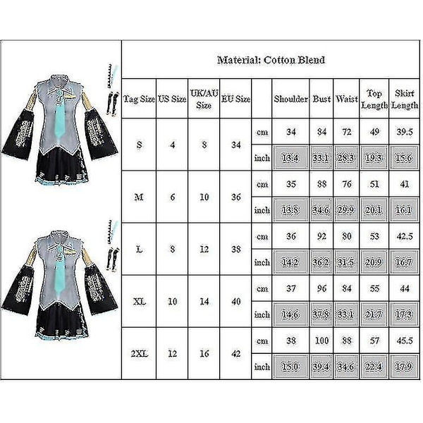 6 st/set Hatsune Miku Cosplay Kostym Dam Performance Show Fancy Dress Comic Dräkter Uniform Halloween Party S