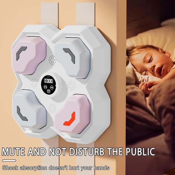 Kraftig boxningssäck med Bluetooth-musik, väggfäste, sandsäck, inkluderar 2 par boxningshandskar, rosa och vit