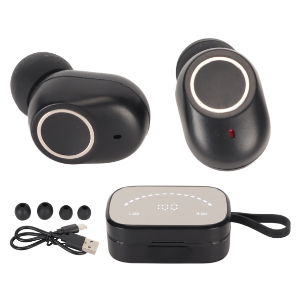 Bluetooth hörlurar Stereo IPX7 vattentäta, tunga bas, trådlösa hörlurar med spegel digital skärm Laddningsfodral Case