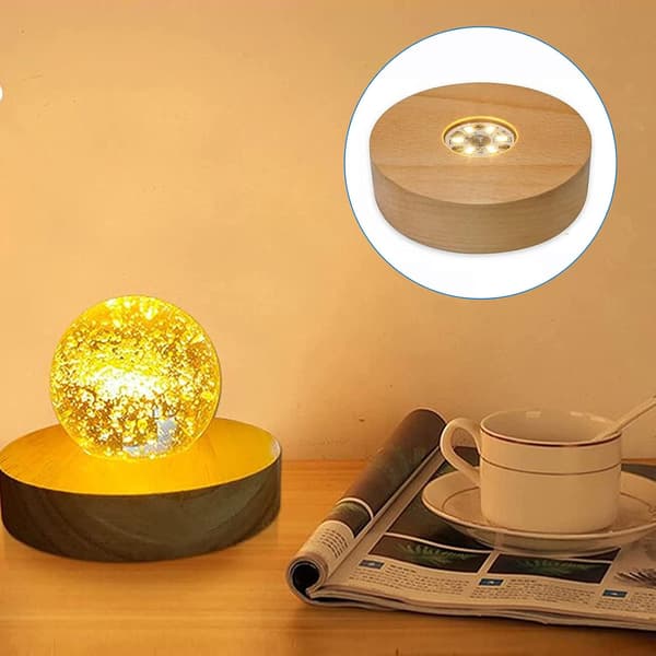 Krystal LED-lysbase, 2-pak trædisplaysokkel med USB