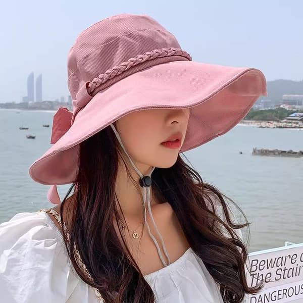 Dame Solhat Bred Skygge Foldbar Spandhat UV Beskyttelse Strandhat Pink Størrelse 58 cm