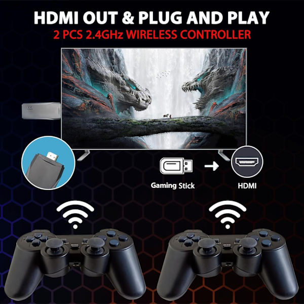 Uusi 2024 20000+ 4k HDMI TV Pelikonsoli Tikku Retro Pelikonsoli 2 Langattomalla Ohjaimella 4k Pelitikku 100% Uusi{hh]
