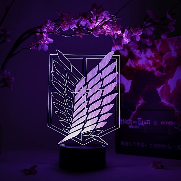 Scout Regiment Symbol Otaku Lampe – Attack on Titan – Anime Lampe Figur Natlampe, 16 Farver RGB LED – Fjernbetjening