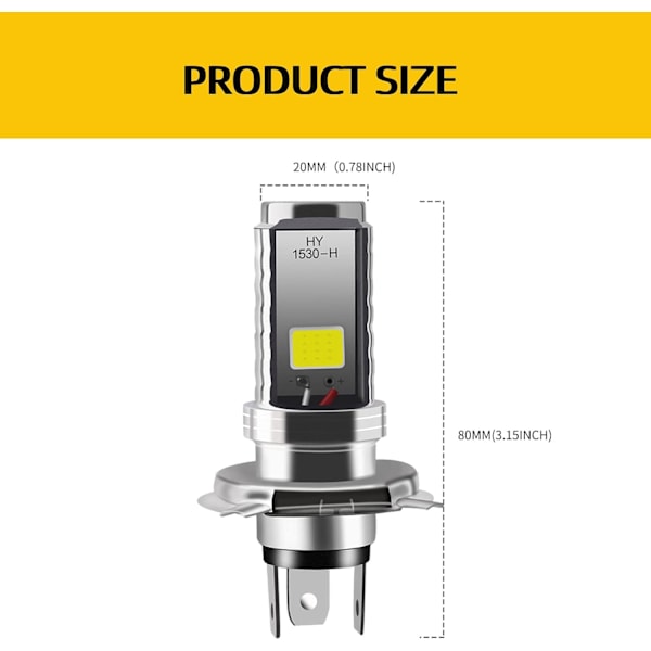 2 stk H4 LED-pærer, 12V motorsykkel/bil frontlykt, 12W COB-pærer frontlykt LED-pære for fjernlys/nærlys frontlykt, fjernlys/nærlys