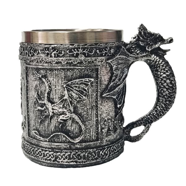 Isolert krus i rustfritt stål med drageprint 450ml Dobbeltvegget fantasydesign Kaffe Øl Kopp Gave
