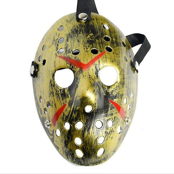 Jason Voorhees Fredagen den 13:e Läskig Urholkad Mask Cosplay Kostym Halloweenfest Maskerad Skräckrekvisita Old Gold