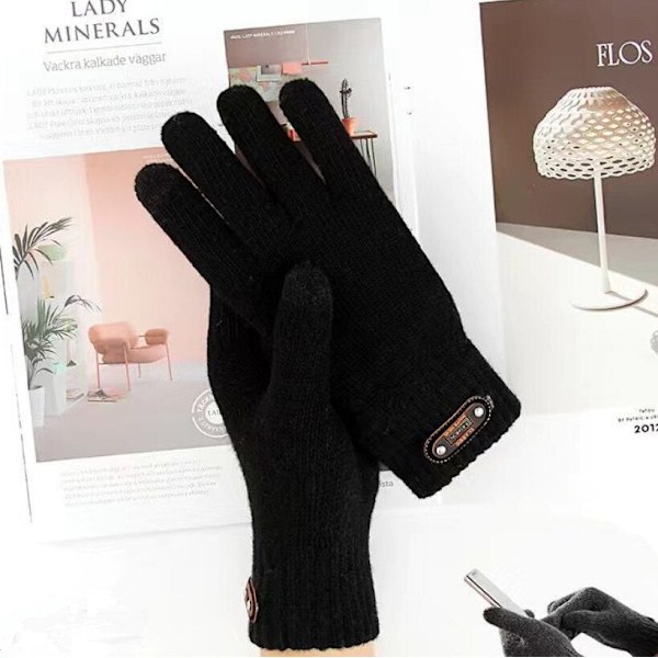 Efterårs-Vinter Mænd Strikket Handsker Touch Screen Høj Kvalitet Uld Ensfarvet Handsker Mænd Vanter 11762-Rhombus-Sort 11762-Rhombus-Black Elastic stretchable