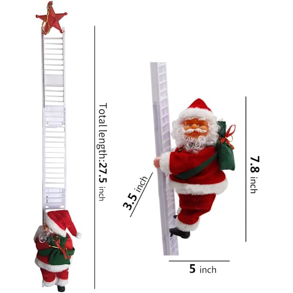 Elektrisk tomte som klättrar på stege, dekoration med rep, plyschtomte, leksak