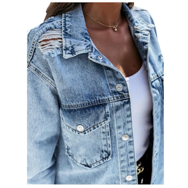Lös jeansjacka för dam, ledig topp i denim{EE} XL