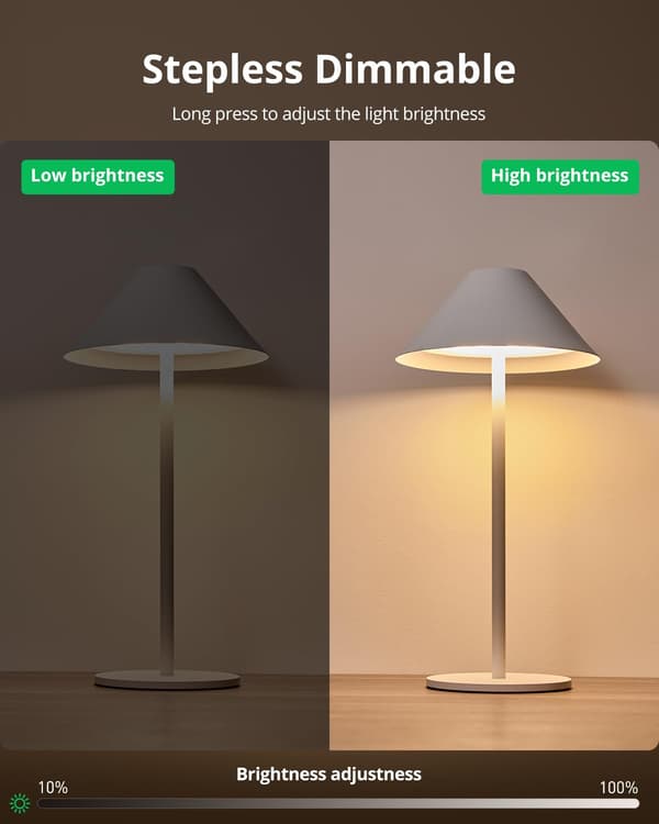 Genopladelig trådløs bordlampe, dæmpbar LED-batteriskrivebordslampe White
