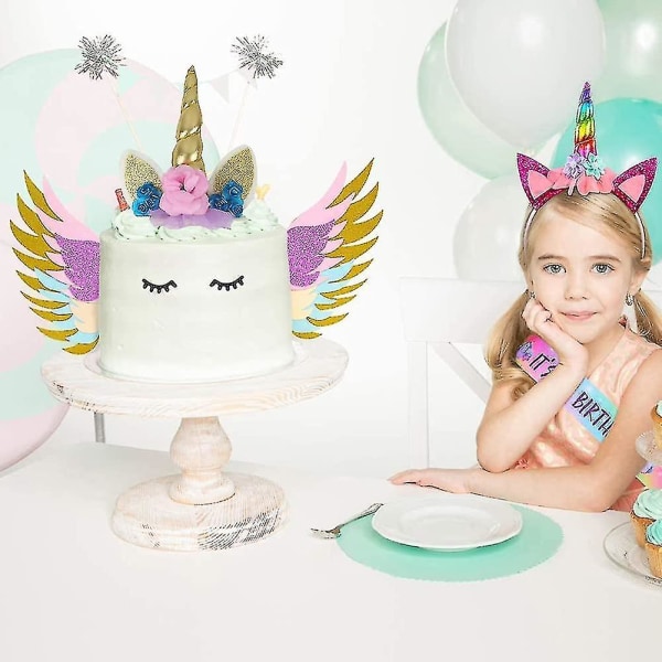 Unicorn Cake Topper Set: Regnbågsfärgad med ögonfransar och vingar för enhörningstema