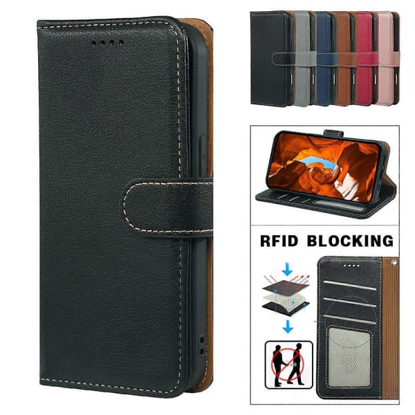 Kompatibel med iPhone 17 Pro Max Etui RFID-blokerende Pung Litchi Tekstur Læder Telefoncover Magnetisk Lukning