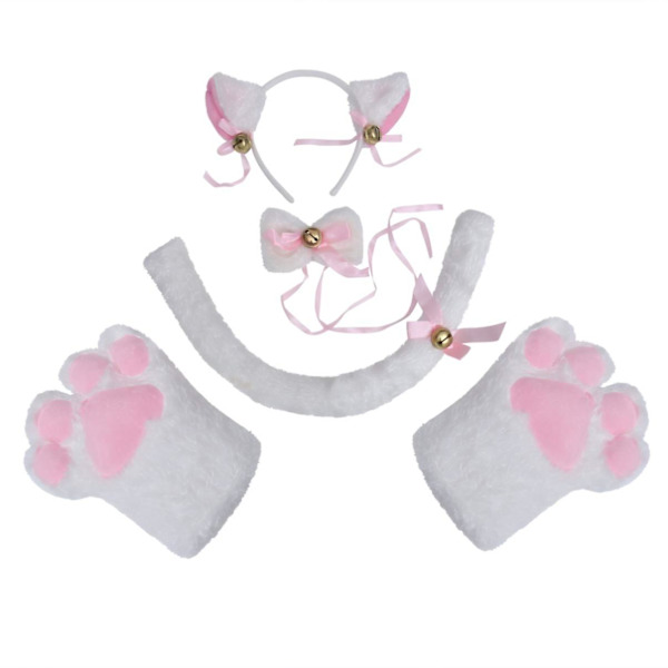 En uppsättning katt cosplay kostym svans öron halsband tassar handskar för Halloween karneval jul utklädnad dekoration