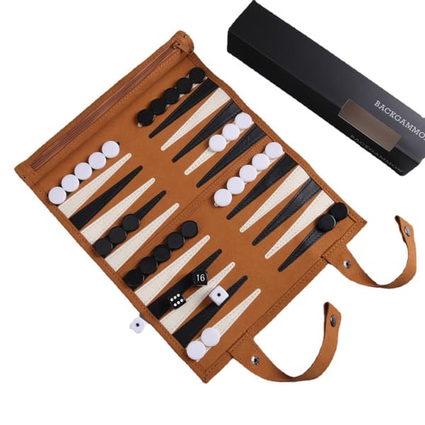 Rulbart Backgammon Brætspil Mikrofiber Bærbart Skaksæt