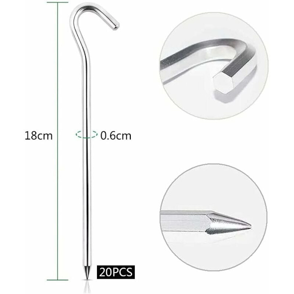 Teltpløkker, 20 stk. Teltpløkker Jordpløkker Camping Sandpløkker 18 cm Aluminium Havepløk Udendørs Camping Teltpløkker{EE}